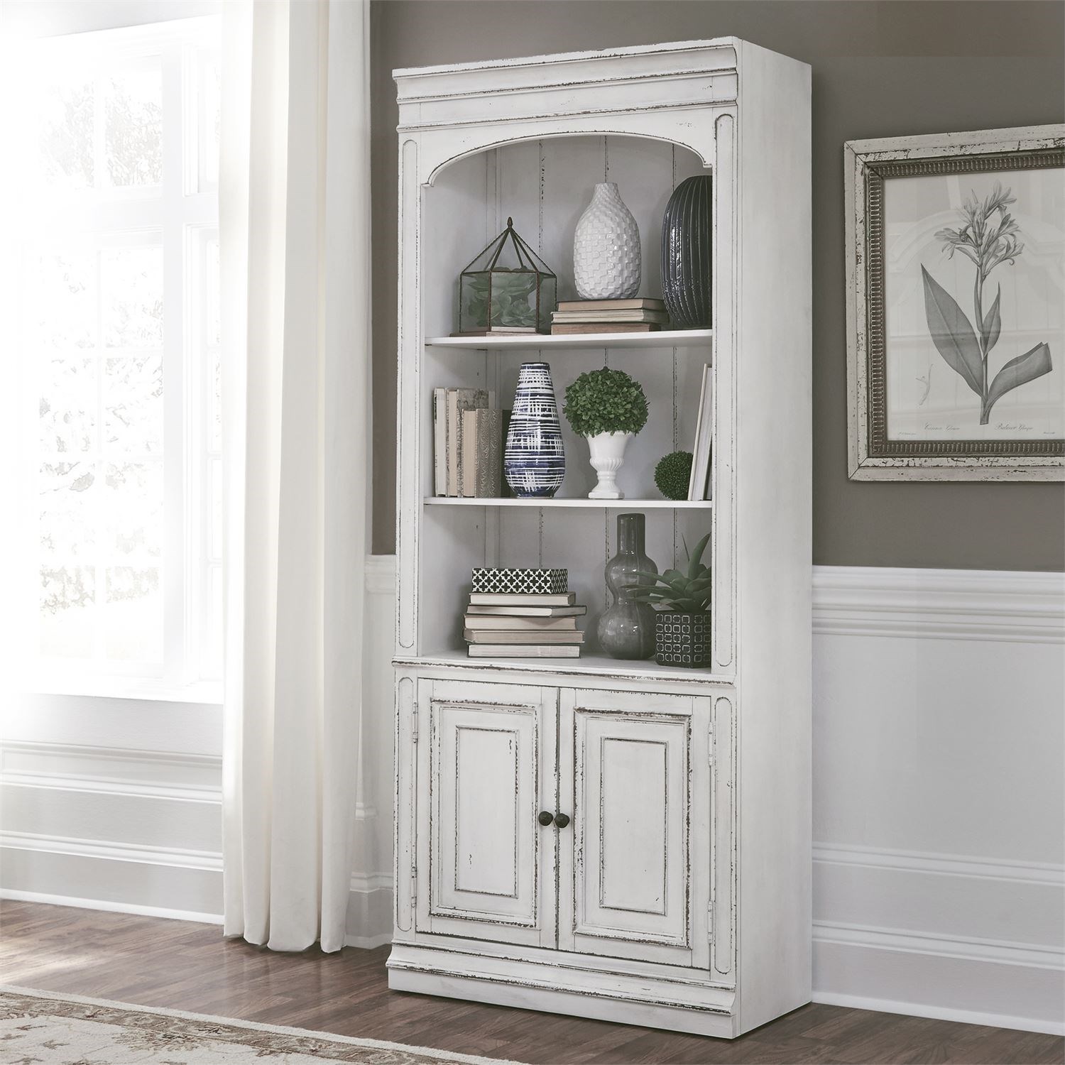 Antique white bookcase with doors sales
